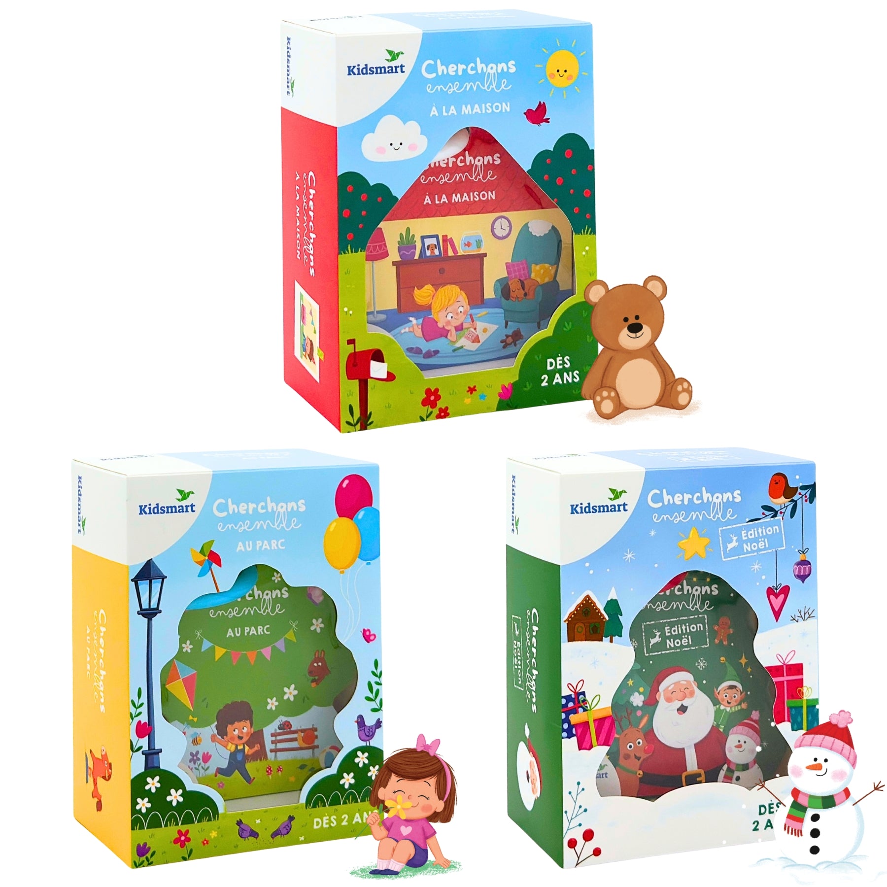 Présentation du pack découverte cherchons ensemble avec un visuel des 3 boites de jeu