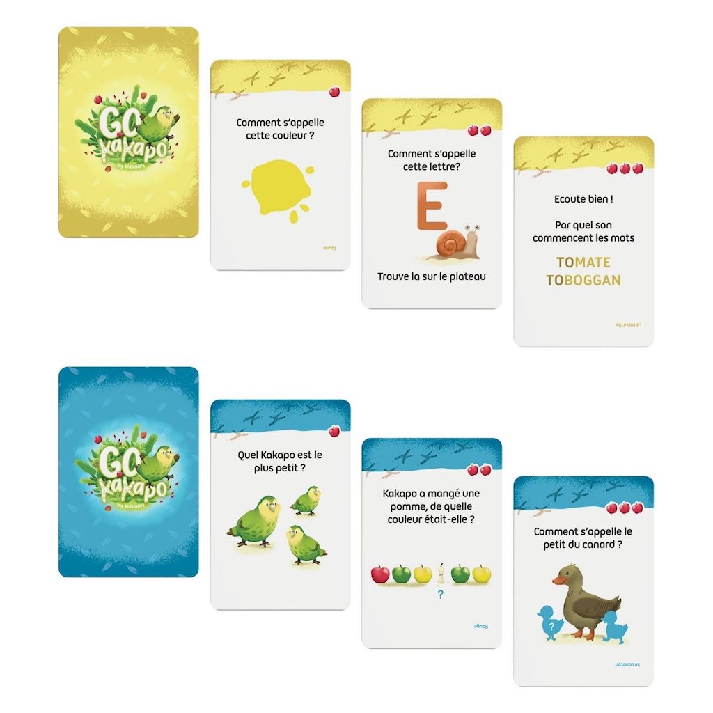Cartes langage et connaissances nombres et découvertes jaune bleu Go Kakapo